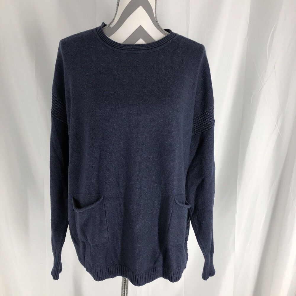 Charlie B Pullover Crewneck Sweater Navy Blue With Pockets Size XL